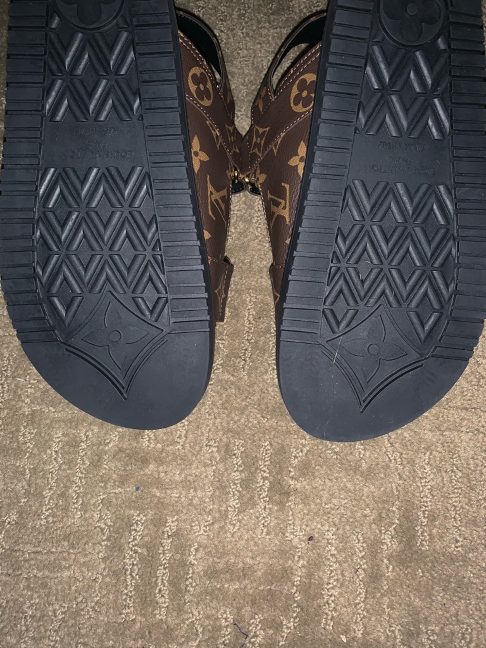 Brown Monogram Strap Sandals with Gold Hardware - Picture 9 of 10
